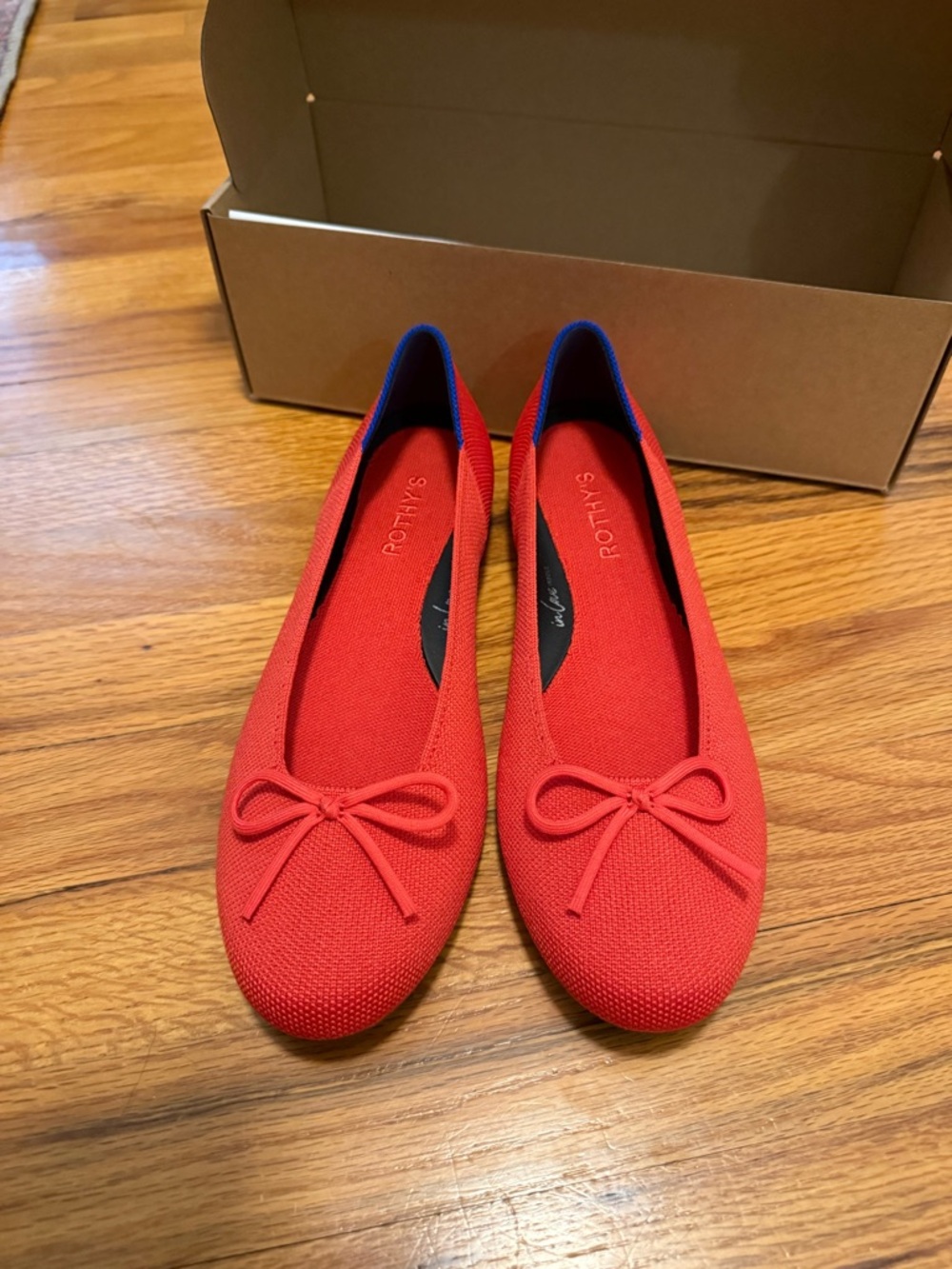 Rothy's Red Knit Ballet Flats with Bow - Picture 2 of 5